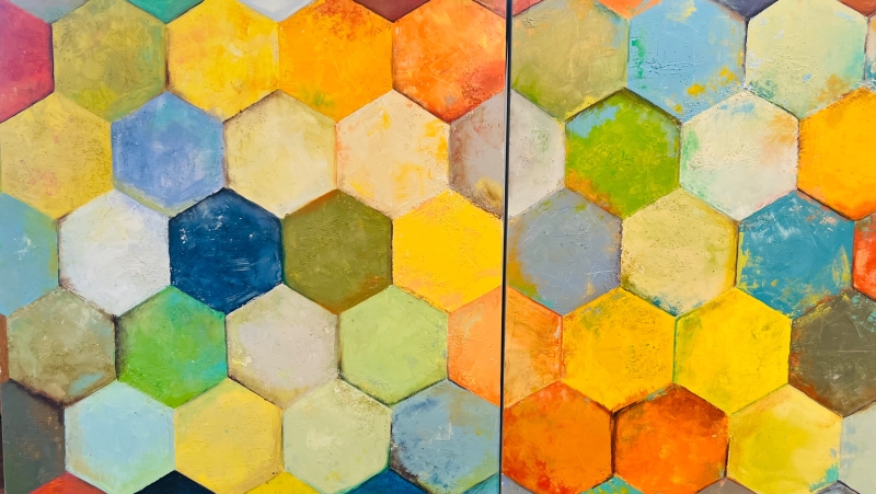 Color Hexagon Dyptich by artist Gabriela Elias